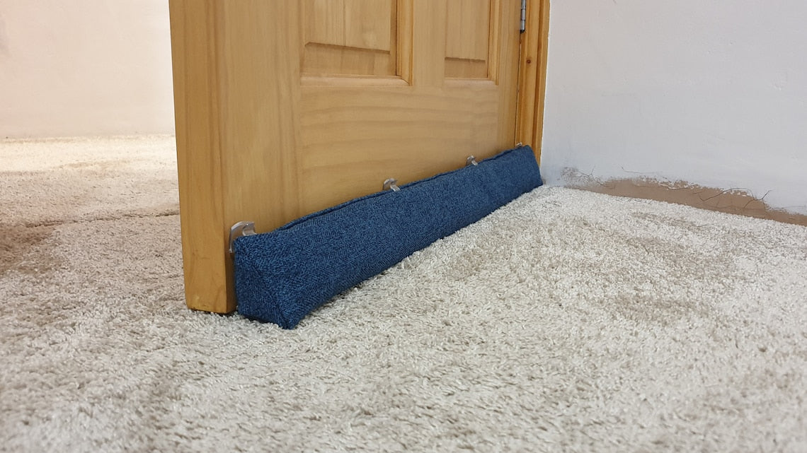 Triangular® Draught Excluder    Heavy Attachable     Herringbone Blue